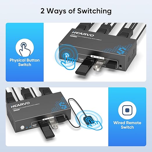 HDMI DisplayPort KVM Switch 2 Monitors 2 Computers 8K@60Hz Dual Monitor KVM Switcher with HDMI 2.1 &amp DisplayPort 1.4 USB 3.0 Hub HDCP 2.3 Compliant with Controller &amp 2 USB Cables -7240PH2