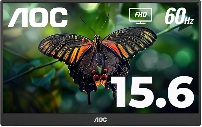 AOC 16T10 Portable Monitor 15.6 Inch FHD 1920x1080 IPS Panel USB Type C x2Mini HDMI x1 Smart Cover Included (Renewed)
