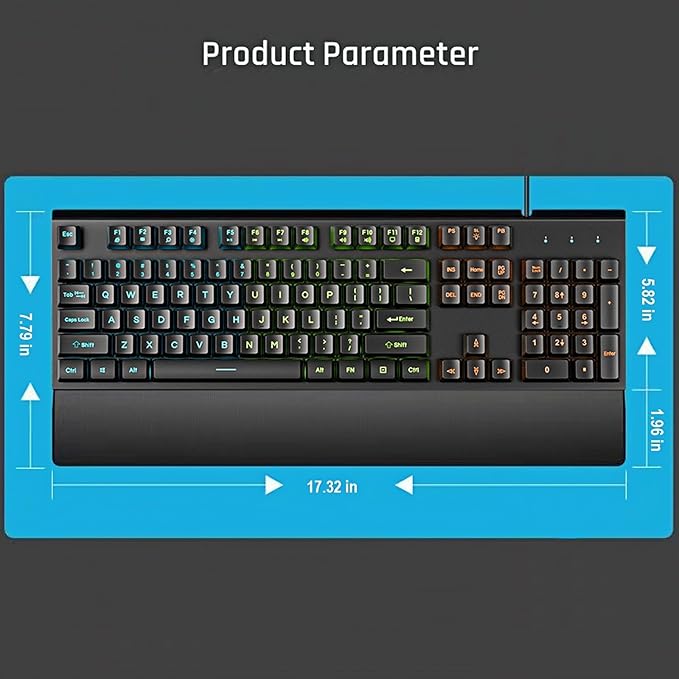 Wired Rainbow LED Gaming Keyboard104 Keys Light Up Mechanical Feeling Computer Keyboard With Palm Rest for Windows LaptopPC Gamers Office DeviceTravel Easy to Carry on Business TripWoking(Black)
