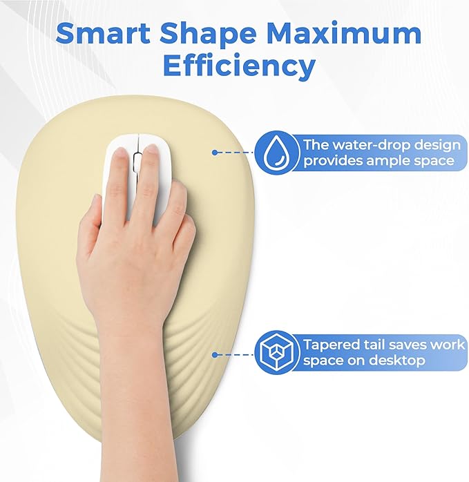 Ergonomic Mouse Pad with Wrist Support Memory Foam Wrist Rest for Pain Relief &amp Carpal Tunnel Non-Slip Base for Office Computer PC Laptop (12x8x1.2inch Light Yellow)