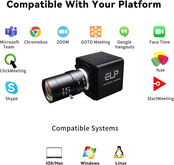 Global Shutter USB Camera – 800P Monochrome Ultra High Speed 640fps Camera [120/210/420fps Modes] – Manual Focus 5-50mm CS Lens – Compatible with Raspberry Pi Linux Mac &amp Windows