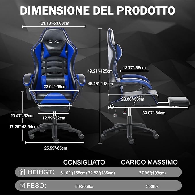 Gaming Chair - Premium Gaming Chairs for Adults Adjustable Video Game Chairs Comfy Gamer Chairs for Adults Uniquely Designed VTech Gaming Office Silla Gamer (Black+Blue)