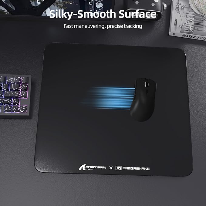 ATTACK SHARK CM05 Glass Gaming Mouse Pad17.7x15.7 in Large Mouse MatNon Slip 9H Hard MousepadsNano-Textured Glass Surface with Improved Precision and Speed for FPS Players-Pure Black