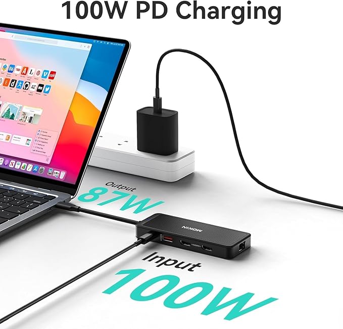 MOKiN USB-C Hub 9-in-1 USBC Dock Dual 4K HDMI USB C to USB Adapter 1 Gbps Ethernet Hub 100W Power Delivery SD Card Reader for MacBook Pro XPS and More