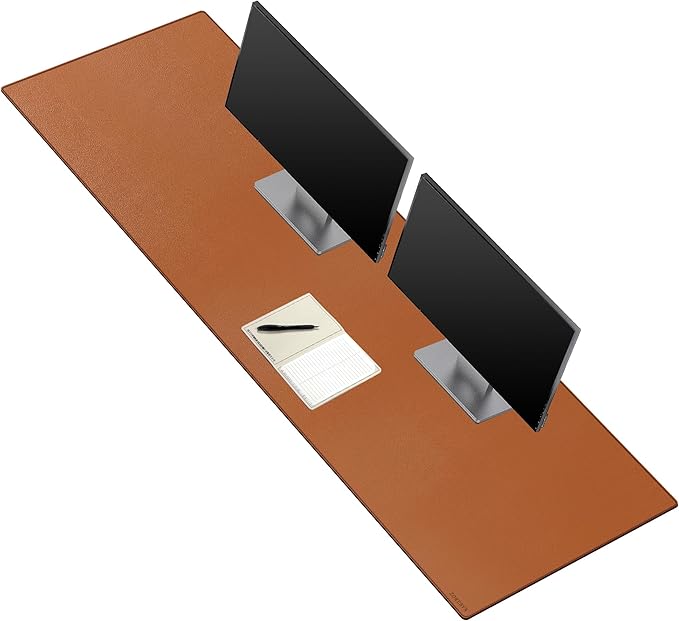 ZORESYN PU Leather Desk Mat Waterproof Anti-Oil Dining Table mat - 66.9 x 19.7 - Non-Slip Mouse PadLarge Desk Pad with Suede BaseStitched Edges Computer Desk Mat for GamerOffice &amp Home | Brow