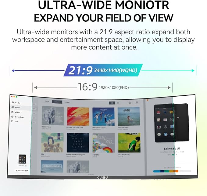 34 Inch Ultrawide Productivity Curved Monitor 65W USB-C &amp KVM 3440x1440 WQHD 165Hz 21:9 R1000 Display 100% sRGB for Work and Gaming 4000:1 Height Adjustable PIP/PBP HDMI DisplayPort