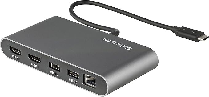 StarTech.com Dual-Monitor Thunderbolt Mini Dock 4K 60Hz HDMI Driverless Hub for Windows and Mac Gigabit Ethernet 1 x USB 5Gbps 1x USB 2.0 11in (28cm) Cable