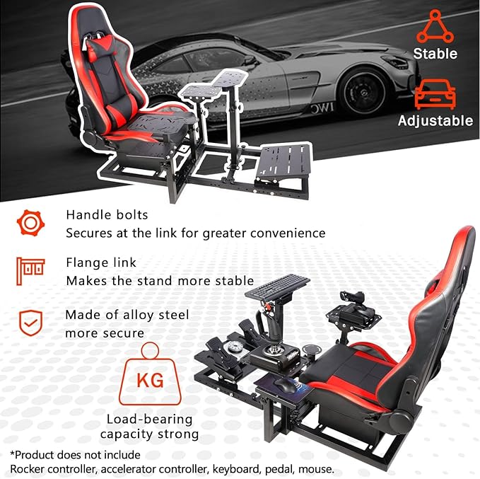 Flight Racing Simulator Cockpit with Racing Seat Fit for Logitech G29 G920 G923 X52 X56 for Thrustmaster Hotas Without Wheel Pedals shifters Keyboard and Flight Stick