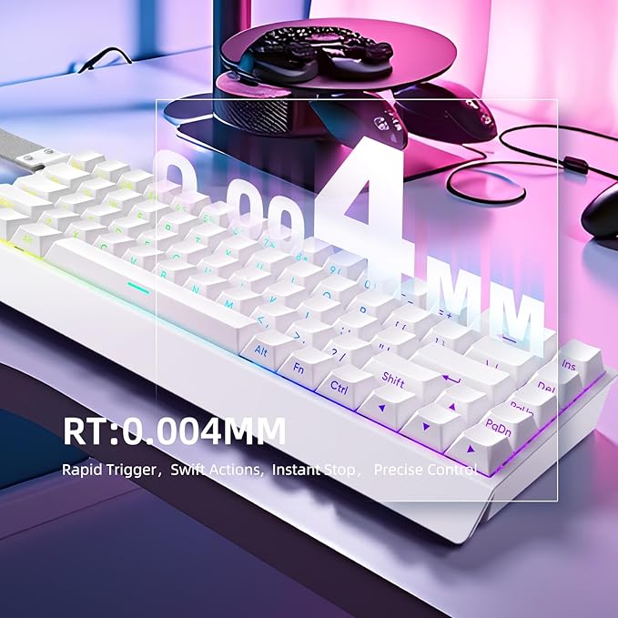 Mer68 Wired 68 Keys Magnetic Switch Mechanical Keyboard 8KHZ Polling Rate/Latency As 0.125MS/256KHZ Single Key Scan Rate/ARGB/ Hot Swappable Gaming Keyboard(White)