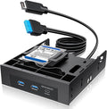 GRAUGEAR 5.25 Inch Internal USB Hub Front Panel – USB‑C 20Gbps + 2X USB‑A 5Gbps Dual 2.5″ SSD/HDD Bays Fits 5.25″ Bay USB 3.2 A-Key 20-Pin &amp USB3.0 19‑Pin Headers PC Case Desktop Expansion
