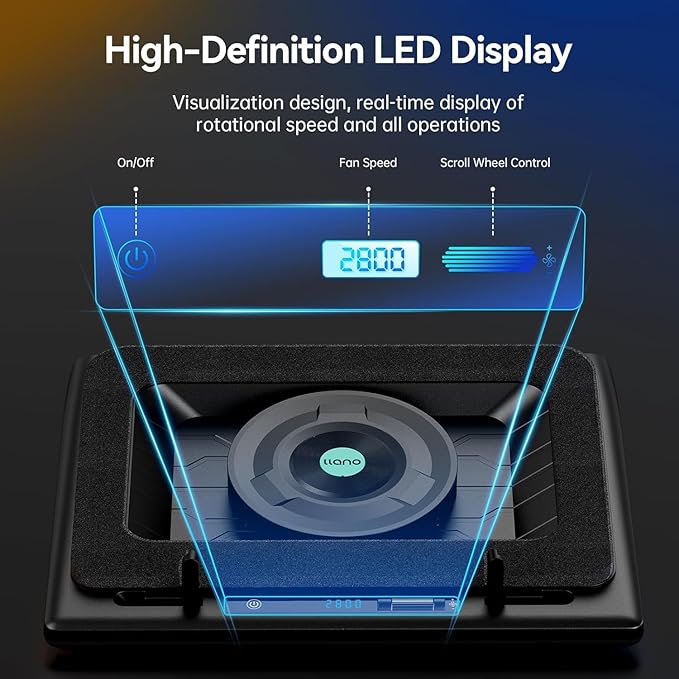 llano Gaming Laptop Cooler V12 Laptop Cooling Pad Stand with 5.5inch Fan Fast Cooling Computer Laptop 15.6-21in Adjustable Speed Touch Control 3-Port USB A A Mouse Pad Included