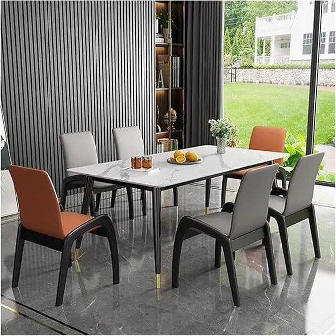 Adjustable Office Computer Chair with Armrest 1pcs Leather Upholstered Dining Chair with High Backrest Solid Wood Frame(Warm Grey)
