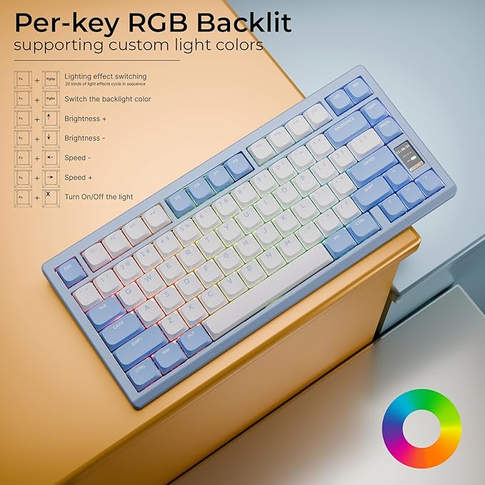 Mechanical Keyboard Chilkey ND75 LP Wireless Gaming Keyboard with LCD Screen Bluetooth 5.3/2.4G/USB-C Hot Swappable Per-Key RGB Custom Thin Front Wrist Rest Full-Aluminum PC/Mac Support