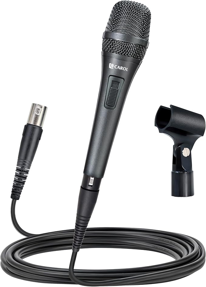 CAROL AC-910S XLR Wired Vocal Microphone – Dynamic Cardioid Mic with AHNC Dual-Engine Noise Cancelling Tech for Singing Karaoke Stage &amp Studio Includes Mic Clip 14.8ft XLR Cable &amp On/Off S