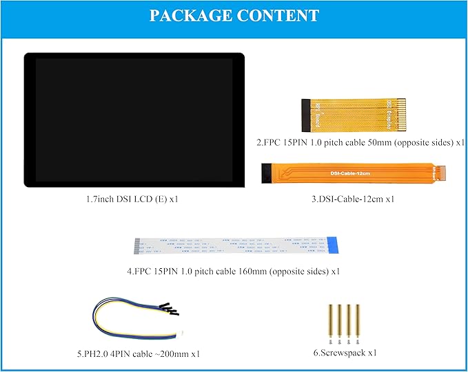 7inch DSI LCD Compatible with Raspberry Pi 5/4B/CM4/3B+/3A+/3B/Compute Module 5/CM5/CM4/CM3+/CM3 1280 x 800 Capacitive Touch Screen IPS Display Optical Bonding Toughened Glass Panel 10-Point Touch