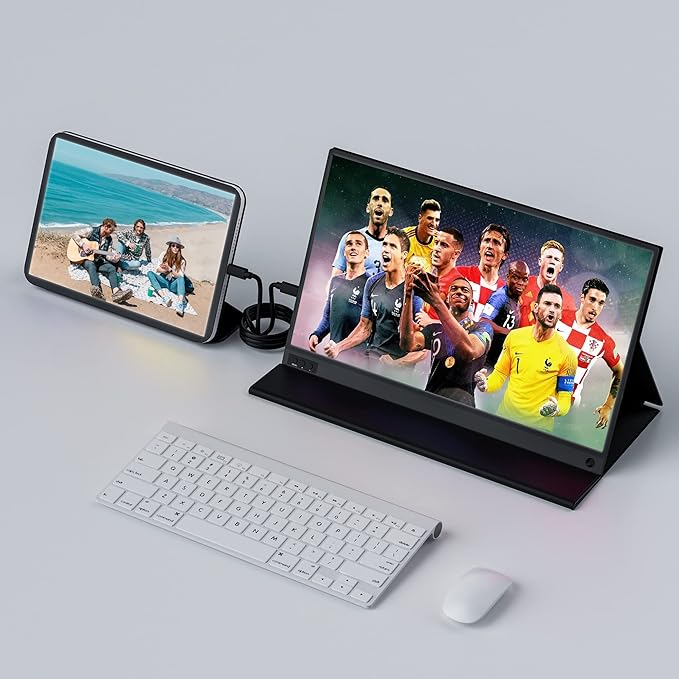 Portable Monitor for Laptop 16.1 Inch Full HD 1080P Dual Computer Monitor USB C HDMI with Speakers Flat Travel Monitor for MacBook Pro PS4 PS5 PC Smart Cover&ampScreen Protector Included…