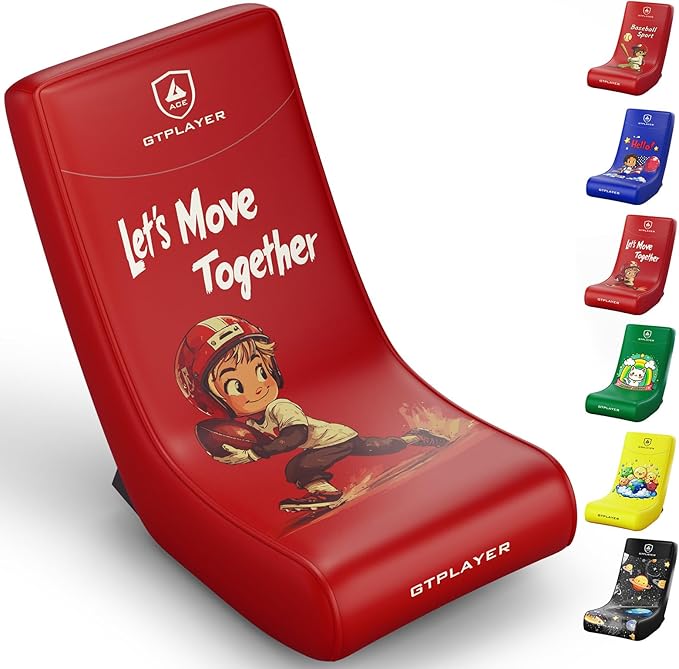 GTPLAYER Gaming Floor Rocking Chair – Rocker Floor Game Chair with Angle Limiter Stylish Patterned Design Comfortable Video Game Seat Red Football Pattern