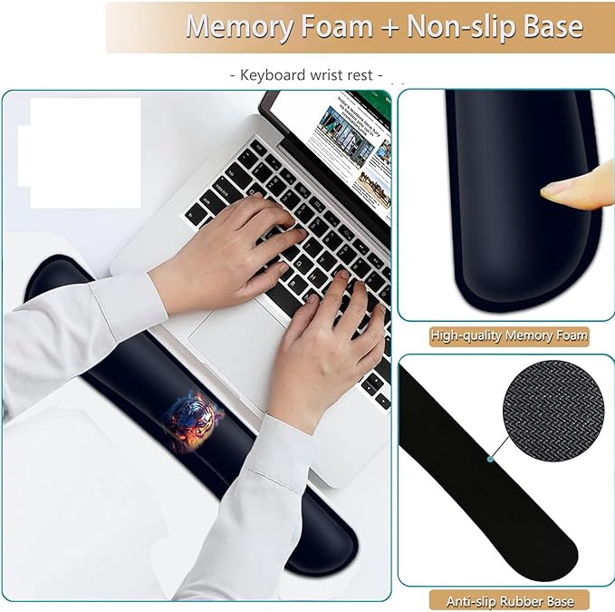 Keyboard Wrist Rest and Mouse Pad Wrist Support Set Ergonomic Gel Mouse Pad Wrist Rest with Non-Slip Base for Home Office Desk Pad Easy Typing Mystic Tiger Nebula Pattern Black Gaming Mouse Mat