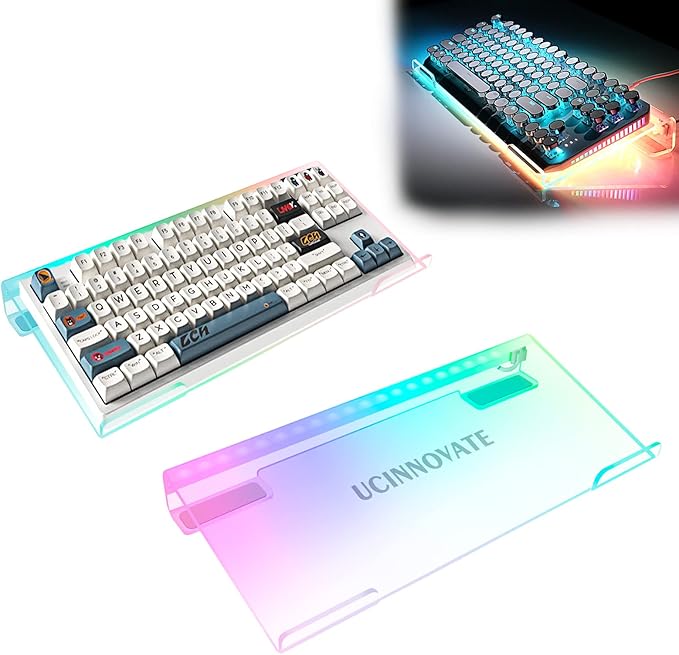 UCINNOVATE Dream Color Acrylic Computer Keyboard Stand LED Backlit Keyboard Stand Tray 80% Gaming Keyboard USB Interface Titled Keyboard Stand for Easy Ergonomic Typing and Working Office Desk Home