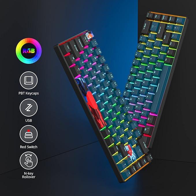 65 Percent Mechanical Gaming Keyboard 68 Keys RGB Gaming Keyboard with Red Switch Wired Keyboard for Windows PS4/5 Xbox Gamers(68 Monster)