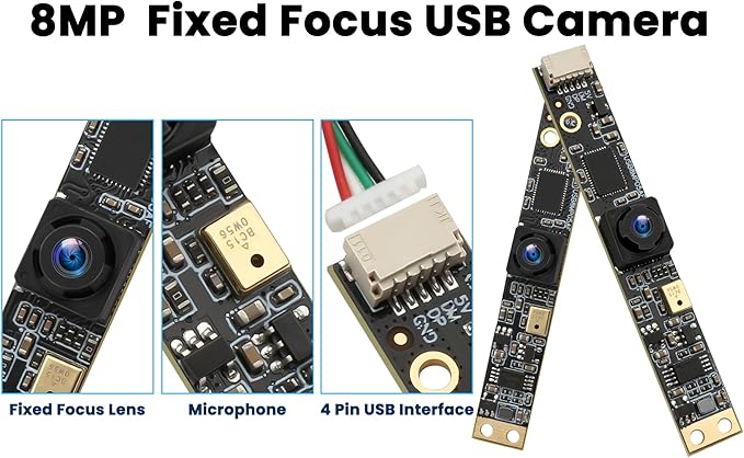 8MP Ultra HD USB Camera with Microphone2448P 30fps105° Wide Angle Lens Lightburn Compatible for 3D Printers Plug and Play Works with WindowsMacLinux Raspberry Pi