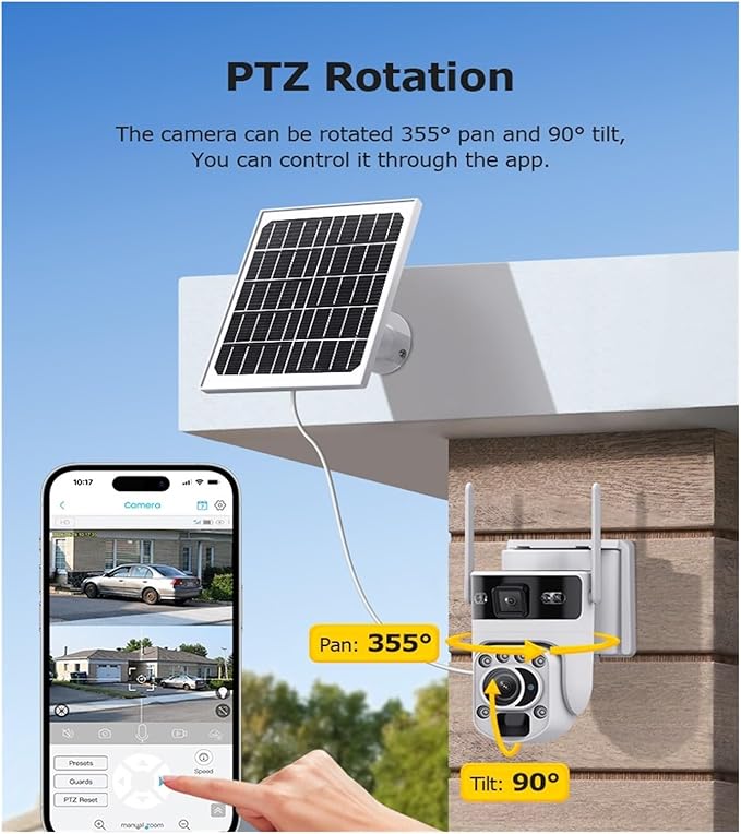 4K 60X Optical Zoom 4G Solar Camera Dual Screen Outdoor WiFi PTZ PIR Detection Human Auto Tracking CCTV Cameras(White 60X WiFi 32GB)