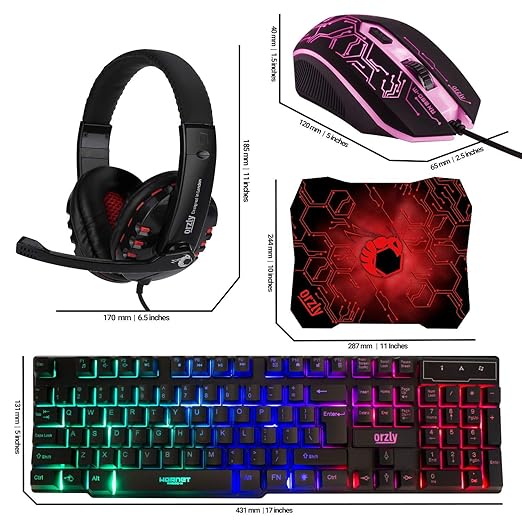 Gaming Keyboard and Mouse and Mouse pad and Gaming Headset Wired LED RGB Backlight Bundle for PC Gamers and Xbox and PS4 Users - 4 in 1 Edition Hornet RX-250