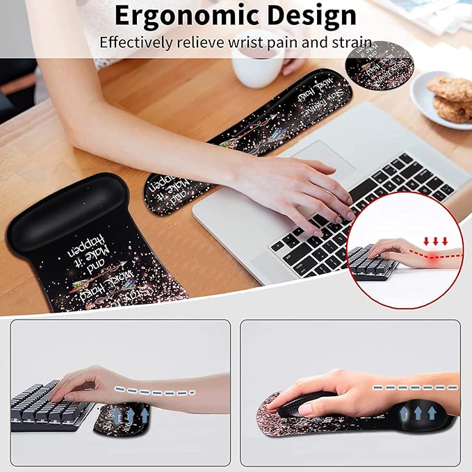 Mouse Pad with Wrist Support Ergonomic Gel Mouse Pad Memory Foam Keyboard Wrist Rest Suitable for Office Typing Games Desktop Decoration Rose Gold Glitter Black MousePads