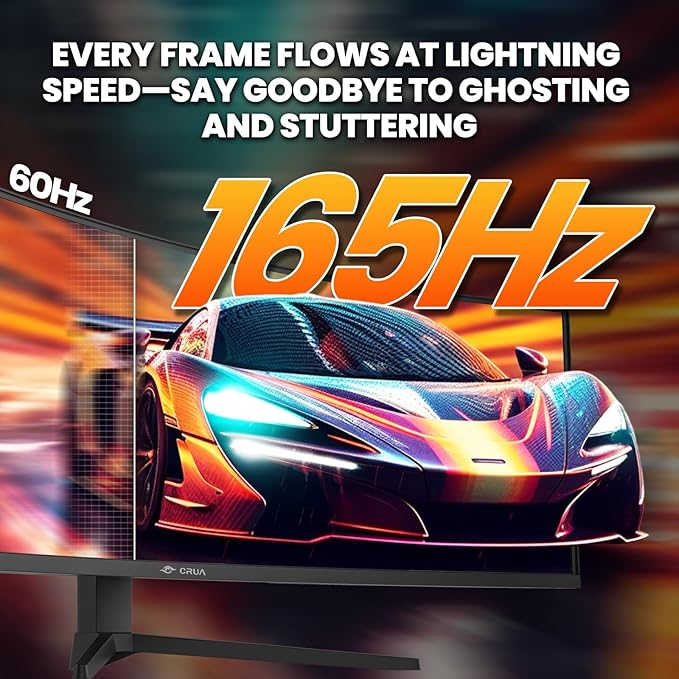 CRUA 49 Curved Gaming Monitor | DQHD(5120 * 1440) 144Hz/165Hz 1500R 32:9 AMD FreeSync 120% sRGB Height Adjustable Ultra-Wide Screen Monitors HDMI 2.1 &amp DP 1.4 Wall Mount Install- Black