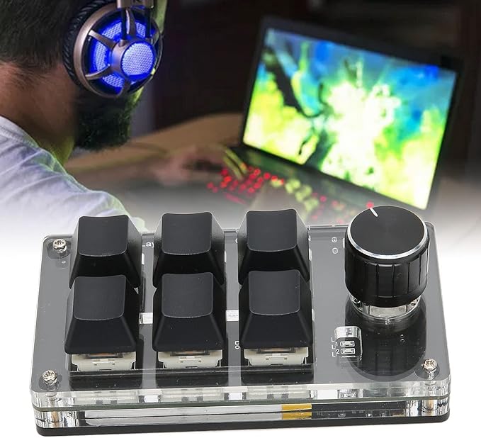 Heayzoki 6 Keys Programmable Keypad Mini Macro Gaming OSU With 1 Knob USB Bluetooth Dual Mode DIY Keyboard for Gaming Media Control Built-in