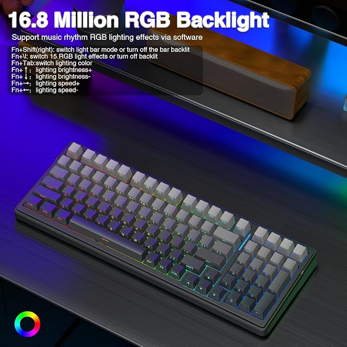 AULA F99 Wireless Mechanical KeyboardGasket Structure Hot Swappable Custom KeyboardRGB BacklitCreamy SoundSide Printed PBT Keycaps2.4GHz/USB-C/BT5.0 Computer Gaming Keyboards