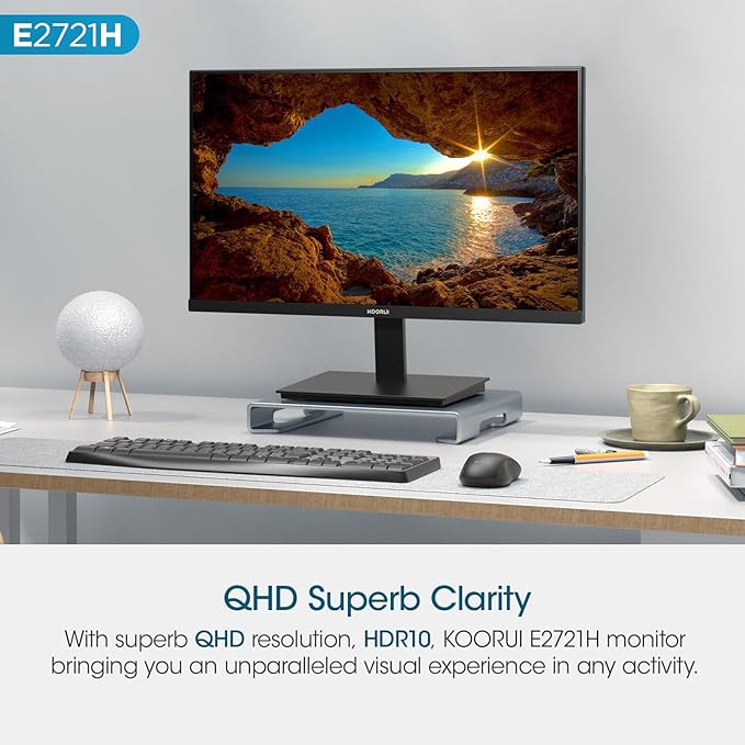 KOORUI 27 Inch QHD (2560x1440) IPS HDR Ultra-Thin Computer Gaming Monitor 120Hz Refresh Rate DCI-P3 95% FreeSync &amp G-Sync 1ms MPRT VESA 100x100mm Tilt Adjustable for Game and Work E2721H