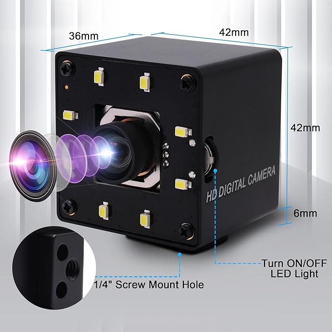 SVPRO 12MP USB Camera with Light 4K 30fps/1080P 120fps High Speed Lightburn Camera IMX577 Low Light USB External Computer Webcam with Wide Angle for PC LaptopLinuxWindowsAndroidMacOS