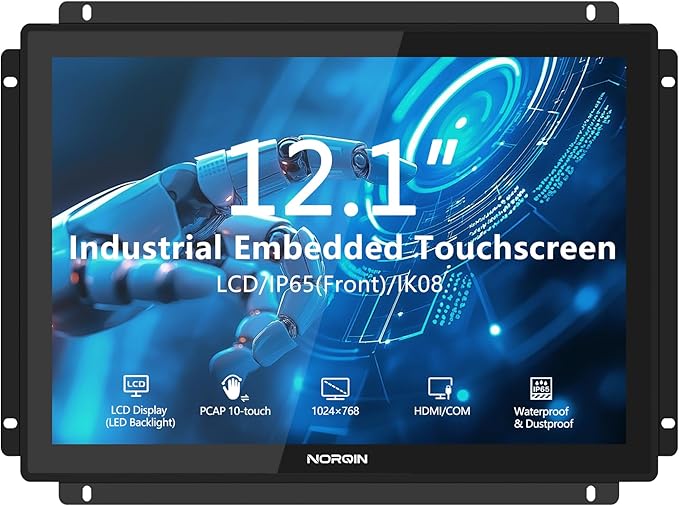 12.1 Inch Industrial Embedded Touchscreen Monitor - IPSIP65 Open FrameVESA Mount10-Point Capacitive Touch DisplayHDMI/VGA/DVI/USB Portsfor Automation &amp HMI1024×768 Resolution