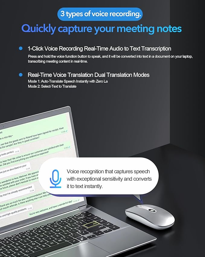 AI Wireless Mouse for Laptop PC- Enabled Bluetooth Mouse with Voice Recording &amp AI SummarizeErgonomic Presenter Laser Pointer RemoteUSB Rechargeable High-Performance Office Device