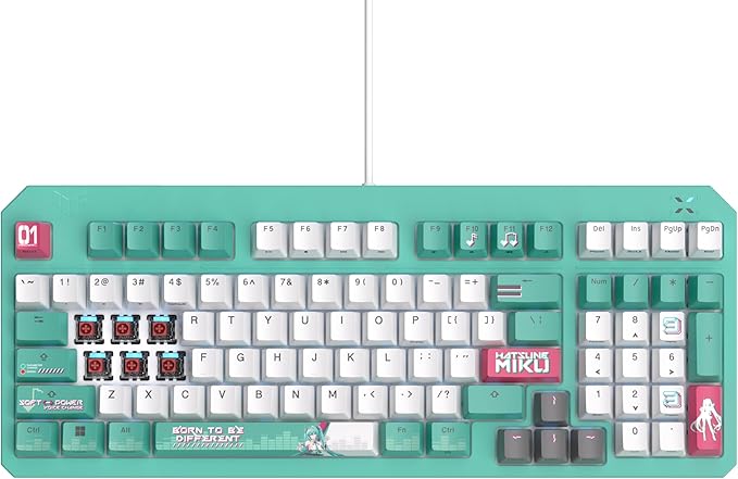 ASUS TUF Gaming K3 Gen II Hatsune Miku Edition Wired USB Gaming Keyboard – 97-Key Compact Layout Optical-Mechanical RGB Switches PBT Keycaps Detachable Top Plate IP57 Rated PC/Mac Support - Aqua