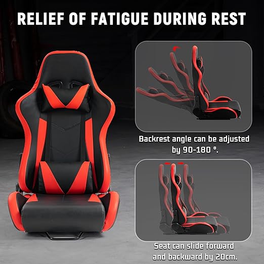 Dardoo Racing Bucket Seat with Adjustable Double Slide Adapt Gaming Simulator Cockpit Racing Wheel Stand Chair Video Game Chairs Red