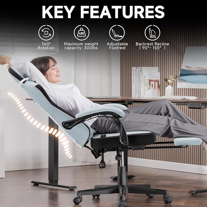 GTPLAYER Gaming Chair Fabric Computer Office Chair with Pocket Spring Cushion Ergonomic Office and Gaming Video Gaming Chair with Linkage Armrests High Back Desk Chair with Adjustable Recliner