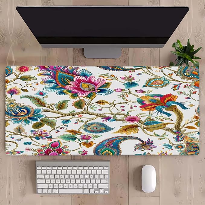 Color Paisley Tree Large Mouse Pad Gaming Mousepad Desk Mat for Desktop Computer Keyboard Waterproof Mouse Mat Desk Pad with Non-Slip Base for Game School Office Home 35.4 x 15.7