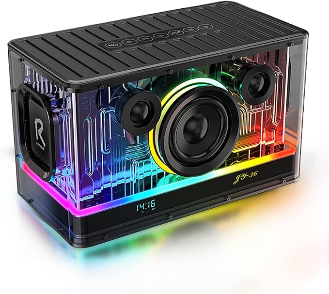 Bluetooth Speaker Ultra Heavy Bass 45W RGB Light Cyber Mechanical Industrial Style Bluetooth 5.3 Wireless Stereo Sound Speaker Subwoofer for Indoor and Computer Room (Black)