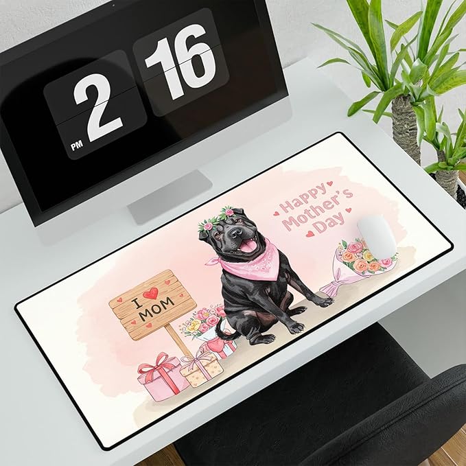 Happy Mother's Day Chinese Shar-Pei Love Dog Mom Heart Flower Desk Mat Full Keyboard Mouse Pad Dog Lover Large Mousepad 12004