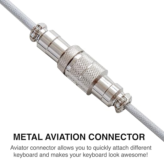 GUNMJO Pro Custom Premium Coiled USB C Cable for Gaming Keyboard Double-Sleeved Mechanical Keyboard Cable with Detachable Metal Aviator 1.5M USB-C to USB-A Marble Gray Color