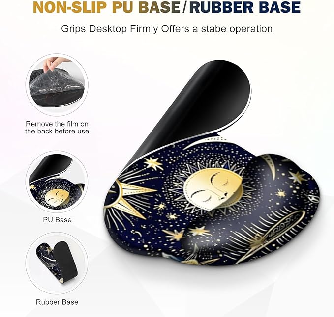 Gaming Mouse Pad Large Desk Mat Cute Desk Pad Protector 4in1 XXL Mousepad + Keyboard Wrist Rest+Mouse Wrist Rest+Coaster Set with Ergonomic Desk Pad for Home Office PC Computer Stars and Moon