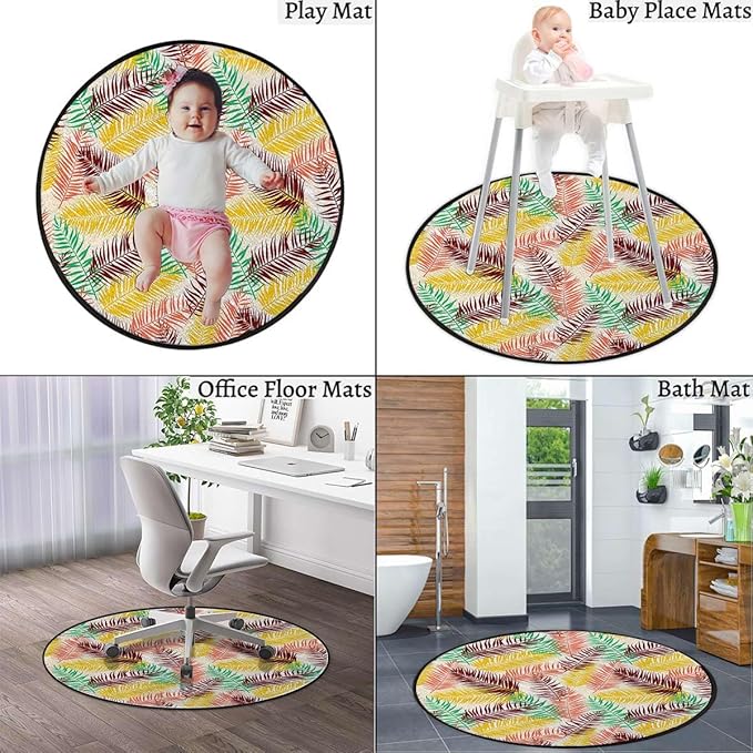 Magenta Round Chair CushionFloor mat Hardwood Floor Protection mat for Office and Home Computer Chairs Feathers Boho Pattern Repeating Sixties Diameter 59 in