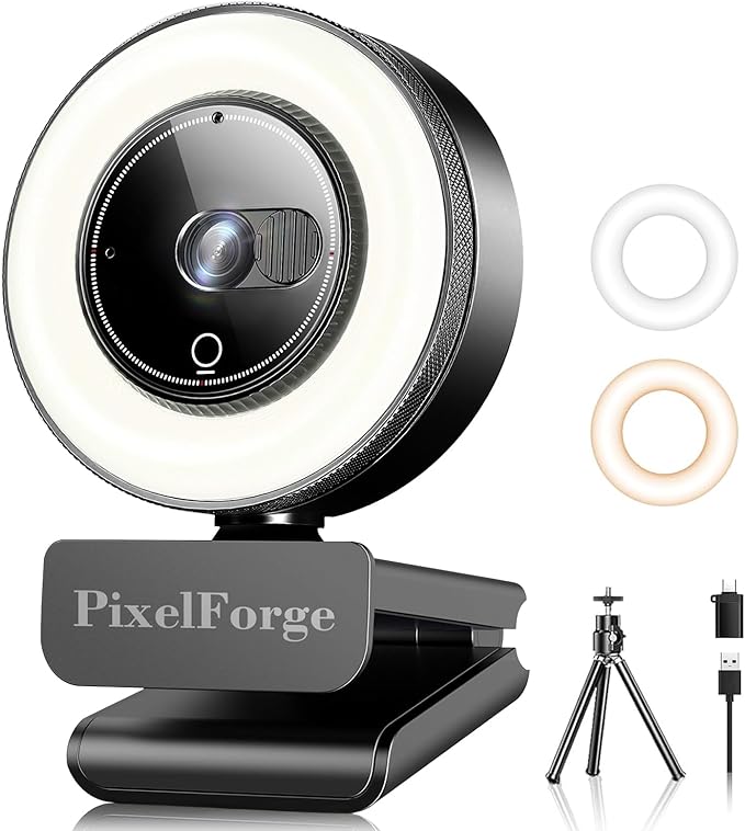 4K Webcam for PC with Microphone &amp Light &amp Privacy Cover Web Camera for Desktop Computer/Laptop/Monitor/Mac USB Streaming Camera for Zoom/Skype/Teams/Video Calling/Studying and Conference