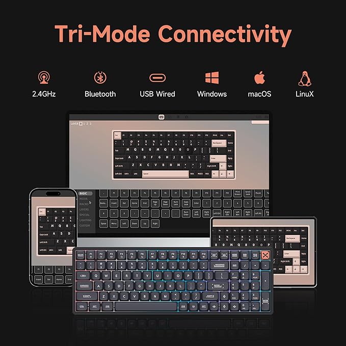 IQUNIX Magi75 Low Profile Wireless Mechanical Keyboard 75% Layout Hot-Swappable RGB Backlit Full Aluminum VIA Customizable Mac/Windows/Linux Tri-Mode
