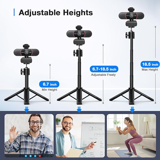 EMEET C960 4K Webcam with Tripod 4K UHD Sony Sensor 3 Adjustable Height Mini Tripod w/Privacy Cover PDAF Auto Focus Dual Noise-Cancelling Mics Auto Light Correction Perfect for Online Meetings