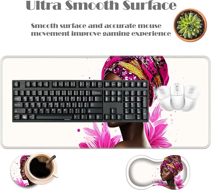 Ergonomic Keyboard Wrist Rest &amp Mouse Pad Wrist Rest SetXL Gaming Desk Mat 31.5x 11.8Non-Slip BaseMemory FoamEasy Typing Pain Relief for Office &amp HomeAfrican Woman