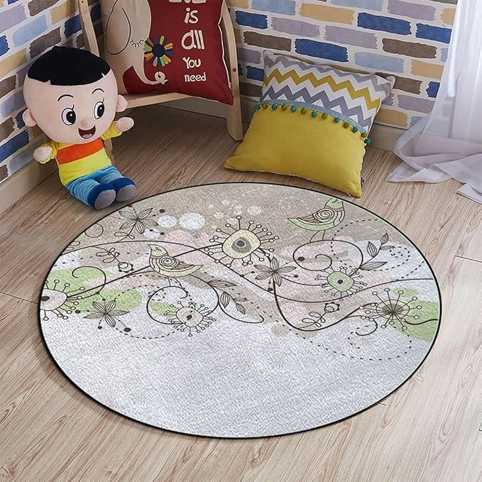 Floral Hardwood Floor Gaming Chair Mat Round Floor Mats for Office Chair Desk Chair Anti Slip Floor Protector for Rolling Chair Swirled Branches Spring Field BouquetPink Brown Diameter 47.2 in