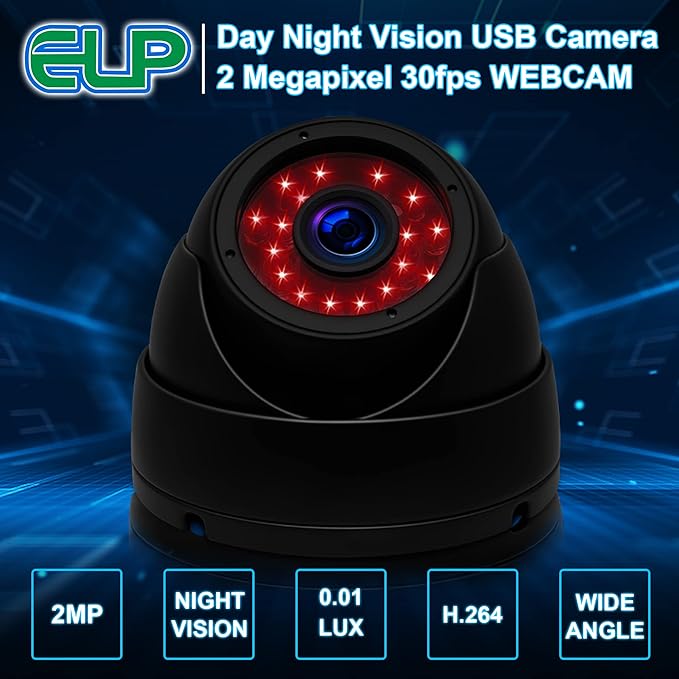 Sony IMX323 Sensor Mini Night Vision Dome USB Webcam HD 1080P UVC USB2.0 PC Camera 0.01LUX Low Light Home Surveillance Baby Camera for Computer Laptop Raspberry Pi